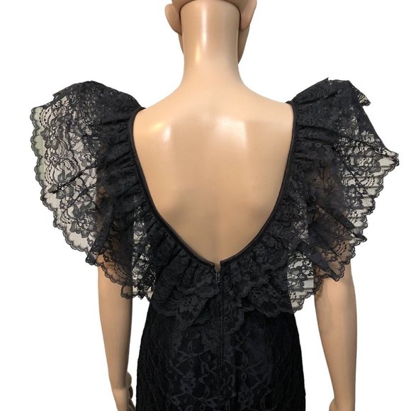 SOLD Vintage 80s Gothic Princess Black Lace Tulle Mermaid Cocktail Formal Dress - Picture 11 of 14